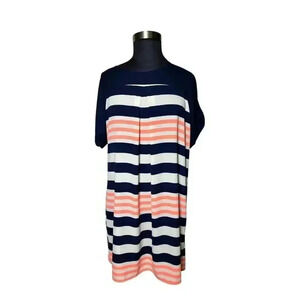 Soprano short sleeve striped dress 3xl zip‎ back pleated front plus size